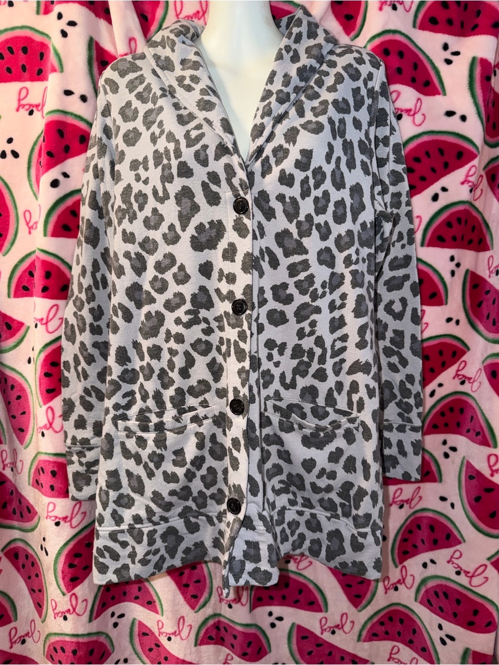 🩶 Cuddl Duds Leopard Print Button Sleep Cardigan